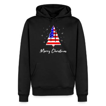 Frohe Weihnachten Weihnachtsbaum USA Flagge - Männer Premium Bio Hoodie - Schwarz - Vorne - Nico (187cm)