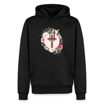 Jesus Kruzifix Blumenkranz Dornenkrone - Männer Premium Bio Hoodie - Schwarz - Vorne - Nico (187cm)