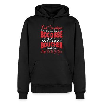 c'est compliqué d'être un Bogosse et un Boucher. - Sweat à capuche Premium bio Homme - noir - Devant - Nico (187cm)
