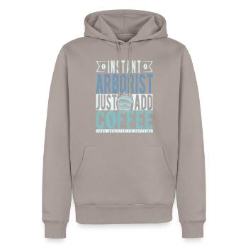 Buchalter coffee saying - Men’s Premium Organic Hoodie - taupe - Front - Nico (187cm)