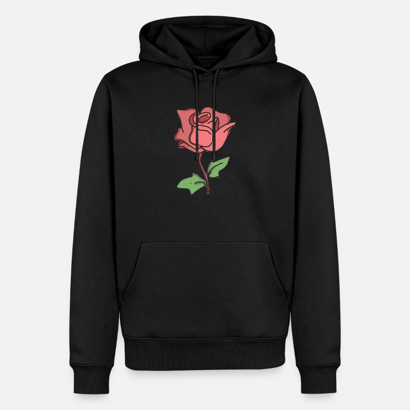 Rose Rote Rose Handgezeichnet - Männer Premium Bio Hoodie - Schwarz