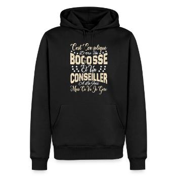 c'est compliqué d'être un Bogosse et un Conseiller - Sweat à capuche Premium bio Homme - noir - Devant - Nico (187cm)