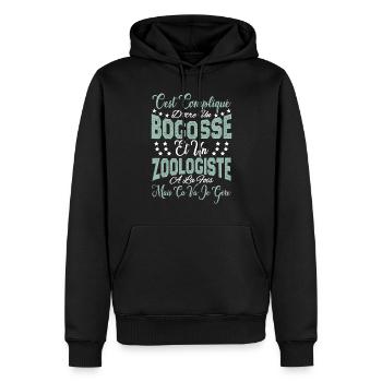 c'est compliqué d'être un Bogosse et un Zoologiste - Sweat à capuche Premium bio Homme - noir - Devant - Nico (187cm)