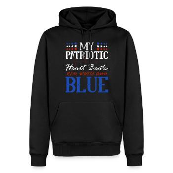 My patriotic heart beats red-white-blue - Men’s Premium Organic Hoodie - black - Front - Nico (187cm)