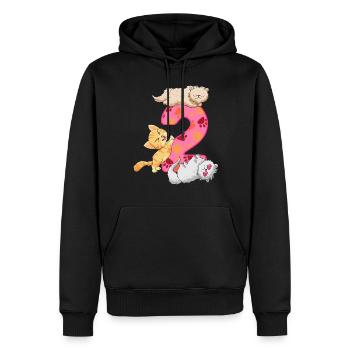 Chaton 2e anniversaire | Chemise d’anniversaire de chat | - Sweat à capuche Premium bio Homme - noir - Devant - Nico (187cm)