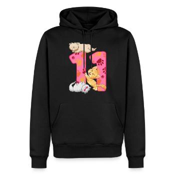 Chaton de 11e anniversaire | Chemise d’anniversaire de chat - Sweat à capuche Premium bio Homme - noir - Devant - Nico (187cm)