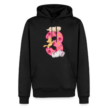 Chaton 3ème anniversaire | Chemise d’anniversaire de chat | - Sweat à capuche Premium bio Homme - noir - Devant - Nico (187cm)