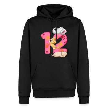 Chaton de 12 ans | Chemise d’anniversaire de chat - Sweat à capuche Premium bio Homme - noir - Devant - Nico (187cm)