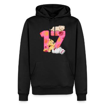 Chaton de 17e anniversaire | Chemise d’anniversaire de chat - Sweat à capuche Premium bio Homme - noir - Devant - Nico (187cm)