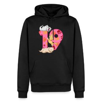 Chaton de 19e anniversaire | Chemise d’anniversaire de chat - Sweat à capuche Premium bio Homme - noir - Devant - Nico (187cm)
