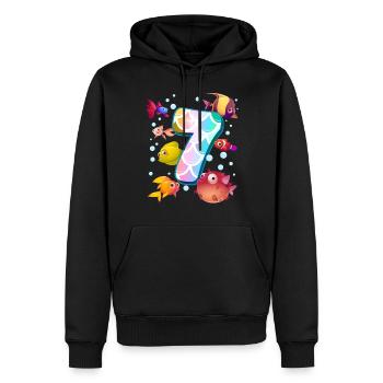 7. Geburtstag | Regenbogenfisch Geburtstag | - Männer Premium Bio Hoodie - Schwarz - Vorne - Nico (187cm)