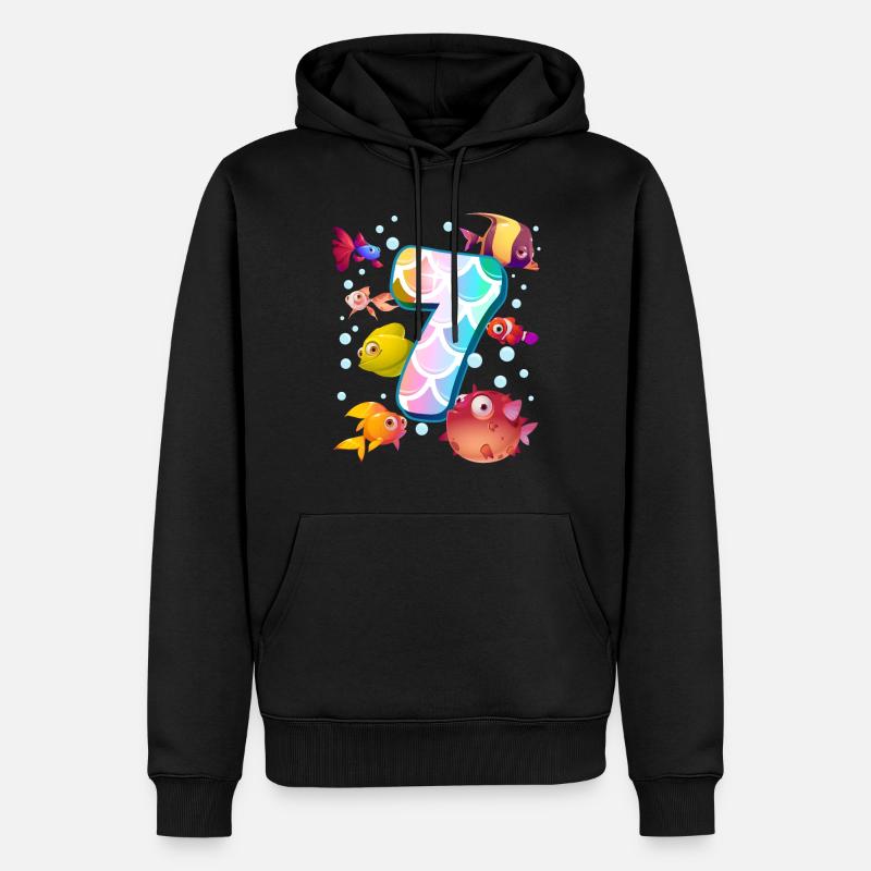 7e anniversaire | Rainbow Fish Anniversaire | - Sweat à capuche Premium bio Homme - noir