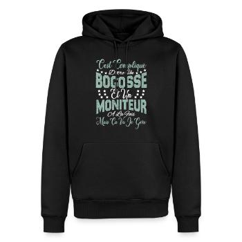 c'est compliqué d'être un Bogosse et un Moniteur. - Sweat à capuche Premium bio Homme - noir - Devant - Nico (187cm)