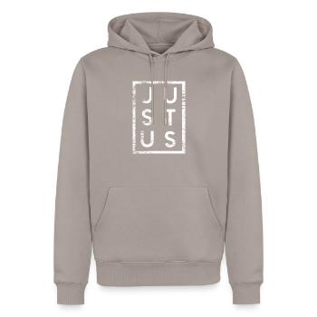 Justus Minimalismus - Männer Premium Bio Hoodie - Taupe - Vorne - Nico (187cm)
