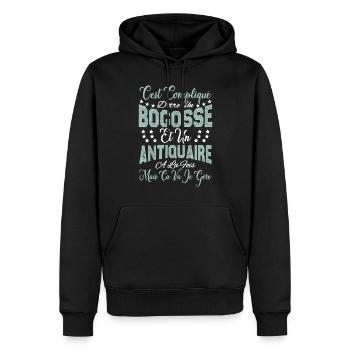 c'est compliqué d'être un Bogosse et un Antiquaire - Sweat à capuche Premium bio Homme - noir - Devant - Nico (187cm)