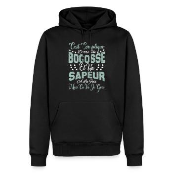 c'est compliqué d'être un Bogosse et un Sapeur. - Sweat à capuche Premium bio Homme - noir - Devant - Nico (187cm)