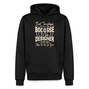 c'est compliqué d'être un Bogosse et un Designer. - Sweat à capuche Premium bio Homme - noir - Devant - Nico (187cm)