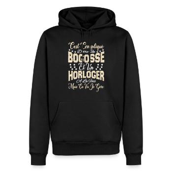 c'est compliqué d'être un Bogosse et un Horloger. - Sweat à capuche Premium bio Homme - noir - Devant - Nico (187cm)