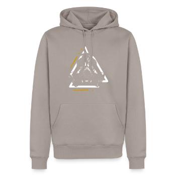 Apocalypse Gas Mask World War Signs - Men’s Premium Organic Hoodie - taupe - Front - Nico (187cm)