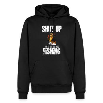 Shut Up And Take Me Fishing - Angler Spruch - Männer Premium Bio Hoodie - Schwarz - Vorne - Nico (187cm)