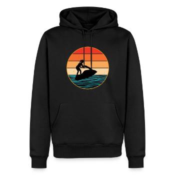 Vintage Retro Jet Wasserski Sonnenuntergang Wasser Silhouett - Männer Premium Bio Hoodie - Schwarz - Vorne - Nico (187cm)