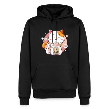 Cat Boba Tea Bubble Tea Anime Kawaii Neko - Sweat à capuche Premium bio Homme - noir - Devant - Nico (187cm)