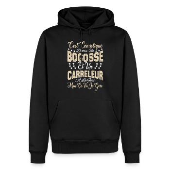 c'est compliqué d'être un Bogosse et un Carreleur. - Sweat à capuche Premium bio Homme - noir - Devant - Nico (187cm)