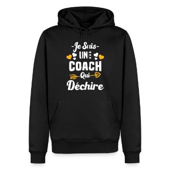 Je Suis Une Coach Qui Déchire - Sweat à capuche Premium bio Homme - noir - Devant - Nico (187cm)