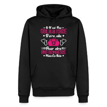 Folle et infirmière Humour infirmière Cadeau - Sweat à capuche Premium bio Homme - noir - Devant - Nico (187cm)