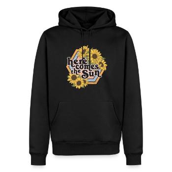 Here Comes The Sun - Sonnenblumen - Männer Premium Bio Hoodie - Schwarz - Vorne - Nico (187cm)