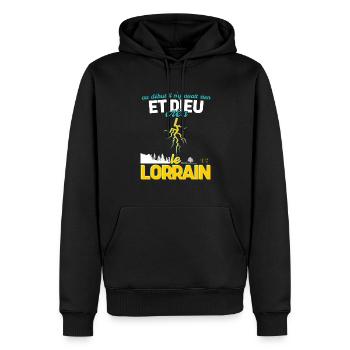 Cadeau Humour Homme Lorrain Noel Anniversaire - Sweat à capuche Premium bio Homme - noir - Devant - Nico (187cm)