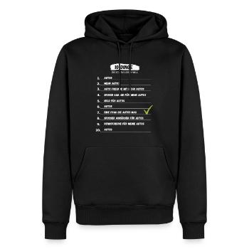 10 dinge die ich im Leben will Auto Spruch Design - Männer Premium Bio Hoodie - Schwarz - Vorne - Nico (187cm)
