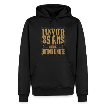 Janvier 35 ans. Cadeau 35 ans janvier anniversaire - Sweat à capuche Premium bio Homme - noir - Devant - Nico (187cm)