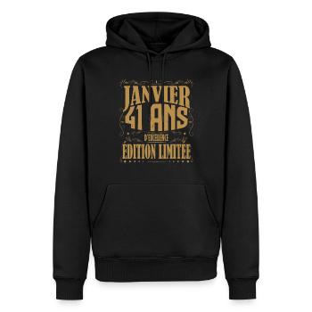 Janvier 41 ans. Cadeau 41 ans janvier anniversaire - Sweat à capuche Premium bio Homme - noir - Devant - Nico (187cm)