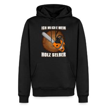 Holzfäller Kettensäge Ich mache mein Holz selber - Männer Premium Bio Hoodie - Schwarz - Vorne - Nico (187cm)