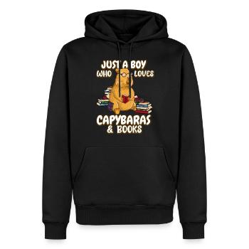 Just a boy who loves Capybaras and books - Männer Premium Bio Hoodie - Schwarz - Vorne - Nico (187cm)