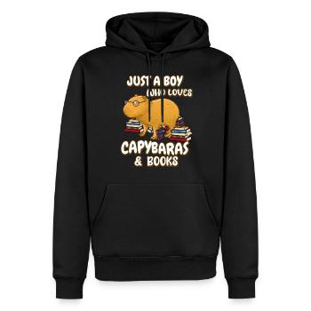 Just a boy who loves Capybaras and books - Männer Premium Bio Hoodie - Schwarz - Vorne - Nico (187cm)