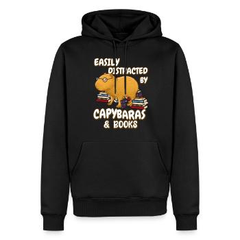 Easily distracted by Capybaras & Books - Men’s Premium Organic Hoodie - black - Front - Nico (187cm)