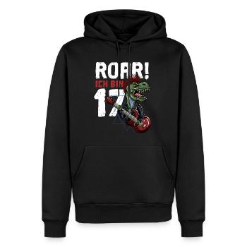 Roar endlich 17 dino mit Gitarre - Männer Premium Bio Hoodie - Schwarz - Vorne - Nico (187cm)