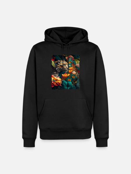 Leopard Blumen - Männer Premium Bio Hoodie - Schwarz