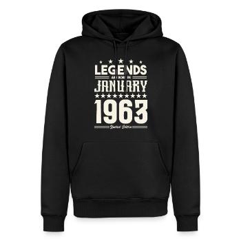 Cadeau Légende Janvier 1963. cadeau janvier 1963. - Sweat à capuche Premium bio Homme - noir - Devant - Nico (187cm)