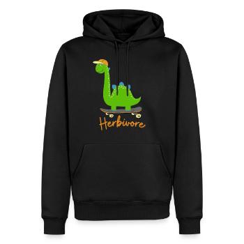 Herbivore Dinosaurier mit Basecap auf Skateboard - Männer Premium Bio Hoodie - Schwarz - Vorne - Nico (187cm)