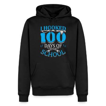 J’ai accroché 100 jours d’école Fischer hameçon - Sweat à capuche Premium bio Homme - noir - Devant - Nico (187cm)