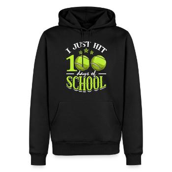 Je viens de terminer 100 jours d’école Tennis Sports - Sweat à capuche Premium bio Homme - noir - Devant - Nico (187cm)