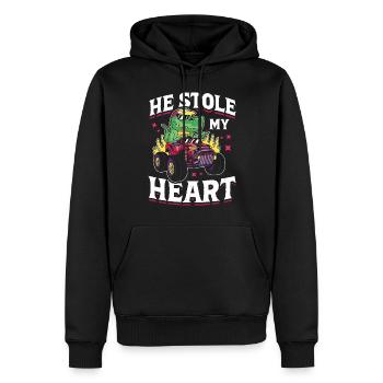 Il a volé mon camion de dinosaure de cœur - Sweat à capuche Premium bio Homme - noir - Devant - Nico (187cm)