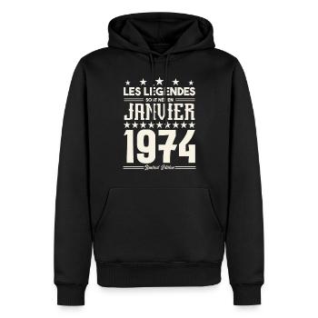 cadeau d'anniversaire janvier 1974. Janvier 1974. - Sweat à capuche Premium bio Homme - noir - Devant - Nico (187cm)