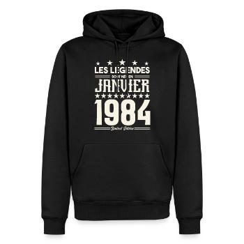 cadeau d'anniversaire janvier 1984. Janvier 1984. - Sweat à capuche Premium bio Homme - noir - Devant - Nico (187cm)