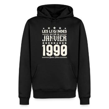 cadeau d'anniversaire janvier 1990. Janvier 1990. - Sweat à capuche Premium bio Homme - noir - Devant - Nico (187cm)