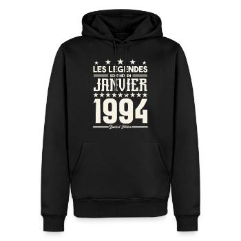 cadeau d'anniversaire janvier 1994. Janvier 1994. - Sweat à capuche Premium bio Homme - noir - Devant - Nico (187cm)