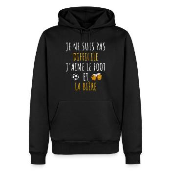 j'aime le foot et la bière cadeau humour - Sweat à capuche Premium bio Homme - noir - Devant - Nico (187cm)